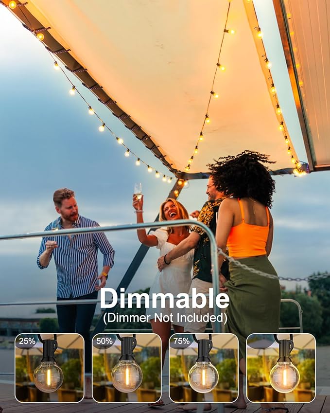 GLUROO Outdoor String Lights, 30FT LED Patio Lights Outdoor Wateproof with 15+1 Globle Bulbs Shatterproof, 2700K Outside for Backyard,Bistro,Camping,Deck,Yard,Garden