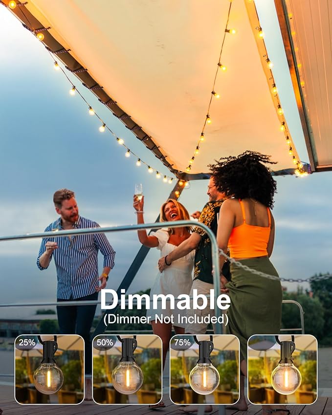 GLUROO 60FT Outdoor String Lights LED, Patio Lights with 32 Bulbs Waterproof, 2700K Warm White for Outside Backyard, Yard, Gazebo, Deck, Porch