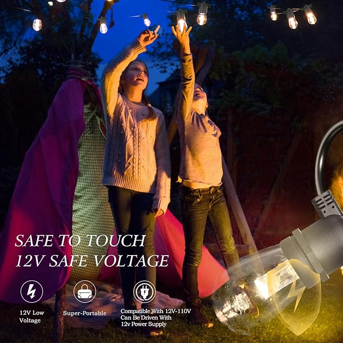 GANA 12V Low Voltage & Safe LED Outdoor String Lights,96FT 30 Shatterproof Bulbs, 2200K Warm White Pergola Lights for Your House's, Garden, Fence, Porch,Balcony,and Bistro