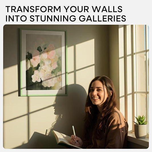 Homeforia 12x17 Picture Frame Sage Green, High End Metal 12x17 Poster Frames with Mat 10x15 Photo, 12 x 17 Sage Green Frame Matted to 10 by 15 Art, 17x12 Thin Frame, Tempered Glass, Wall Kit, Set of 1