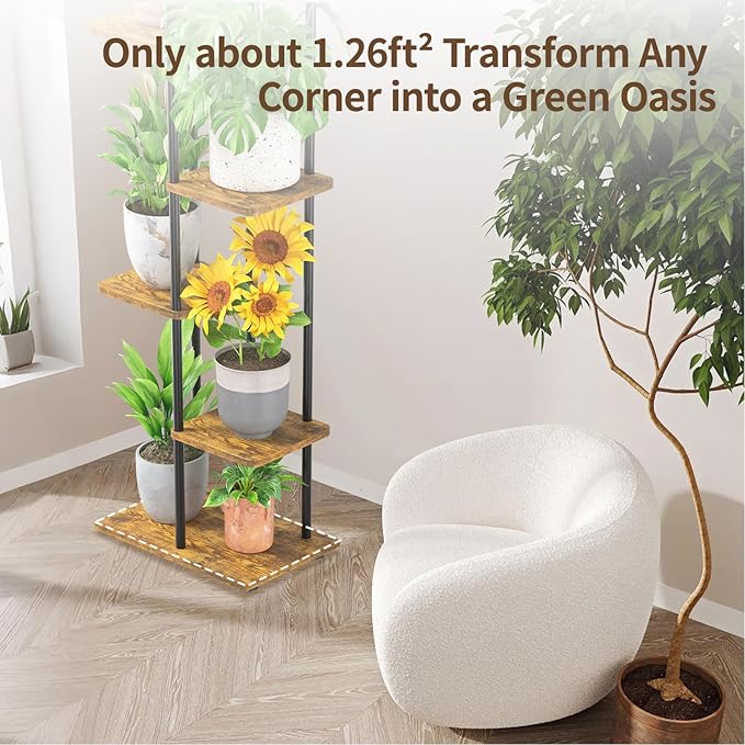 LASZOLA Black 6 Tiered Wood Plant Stand Indoor for Larger Heavy Duty Planter, Sturdy Multi Level Vertical Flowers Racks for Narrow Inside Floor, Decorate Shelving for Hold House Tree, Space Saving