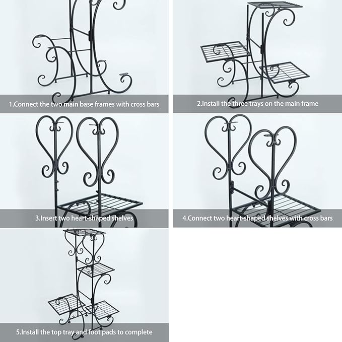 42inch Tall Metal Plant Stand Multi Tiered 5 Tier Multiple Flower Pots Holder Shelf Rack Display Stand Wrought Iron Planter Display Rack Potted Planter Shelves Organizer for Patio Balcony Garden