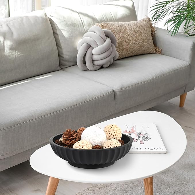 Large Decorative Bowl - Fruit Bowl for Kitchen Counter - Modern Decorative Bowl for Home Decor,Key Bowl for Entryway Table - Matte Black