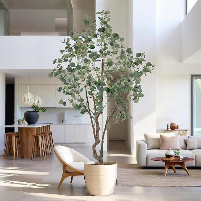7ft(84IN) Tall Artificial Eucalyptus Tree Large Faux Plant with Realistic Trunks and Leaves,Fake Floor Potted Artificial Plants for Home Living Room Office Indoor Decor (7Feet,1Pack)