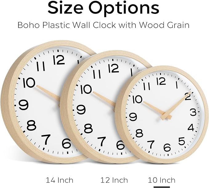 AKCISOT Wall Clock,Boho Kitchen 10 Inch Wall Clocks Battery Operated Non Ticking,Silent Modern Clock Decorative for Bedroom,Office,Bathroom,Living Room,Home (Wood Grain)