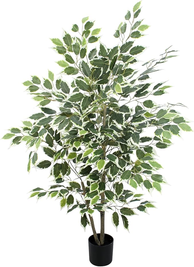 Artificial Ficus Tree - 4 FT Tall Silk Fake Tree with Pot - Lifelike Foliage & Branches for Indoor/Outdoor Decor