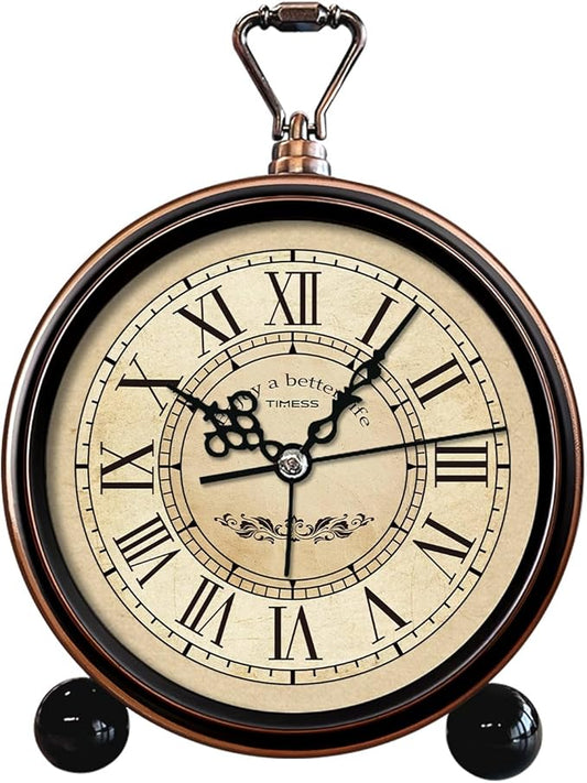 Vintage Analog Alarm Clock, 6.1" Silent Non-Ticking Quartz Desk Clock with Roman Numerals, Battery Operated Table Clock for Bedroom, Living Room, Office, or Gift (White)