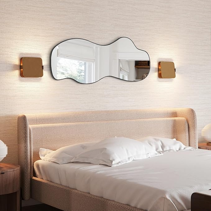 POZINO Irregular Mirror, Asymmetrical Wall Mirrors, 40"x18" Frameless Wall Mirrors Decorative, Modern Waved Shaped Mirror for Living Room Bathroom Bedroom Hallway Entryway Fireplace