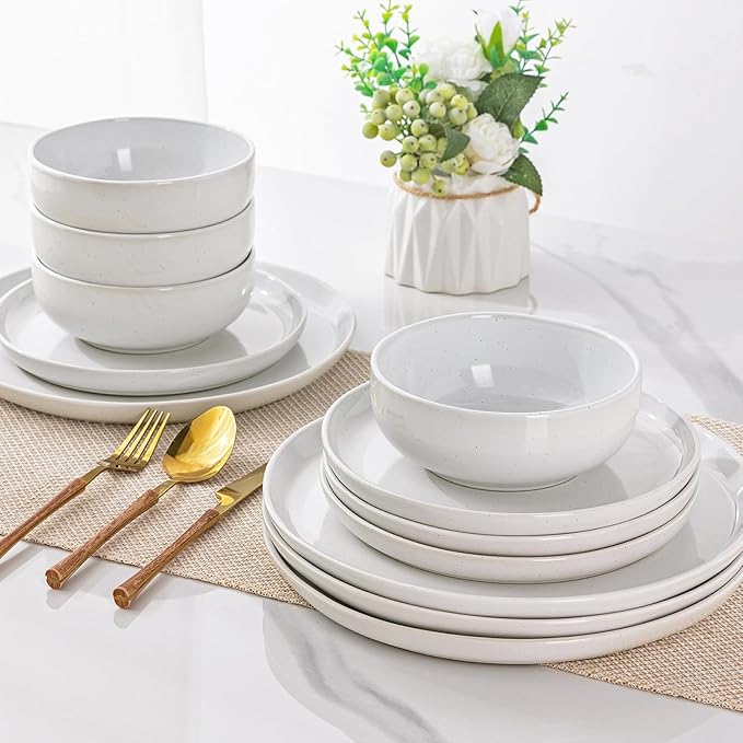 GBHOME Ceramic Dinnerware Sets for 6, 18pcs Stoneware Plates and Bowls Sets, Handmade Chip and Scratch Resistant Dishes Set, Dishwasher & Microwave Safe