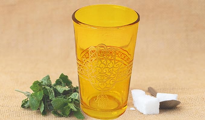 Tea Serving & Glasses Moroccan Set of 6 Tea Glasses Exquisite and Royal Khmissa Colorful