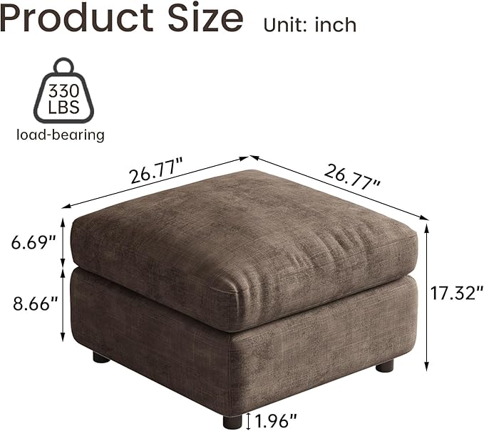 Brown Ottoman with Storage, Modular Footrest for Sofa Couch Sectional, Convertible Lounge Seat with Hidden Storage, Comfortable Sofa Accessory for Living Room Bedroom Apartment Spaces