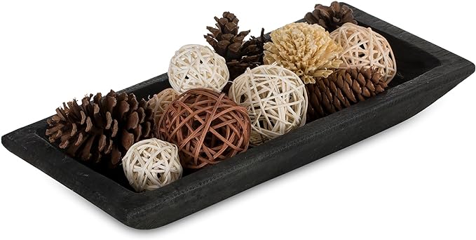 Hanobe Decorative Wood Dough Bowl: Long Wooden Bowl for Entry Way Table Home Decor - Coffee Table Decor for Living Room - Dining Table Centerpiece Decor, Black