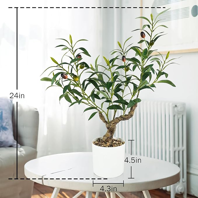 Fake Olive Plants 2FT, Artificial Small Olive Tree Indoor, Faux Potted Plants Decor for Tabletop, Desk, Shelf, Office, Kitchen, Living Room, Bedroom, Bathroom