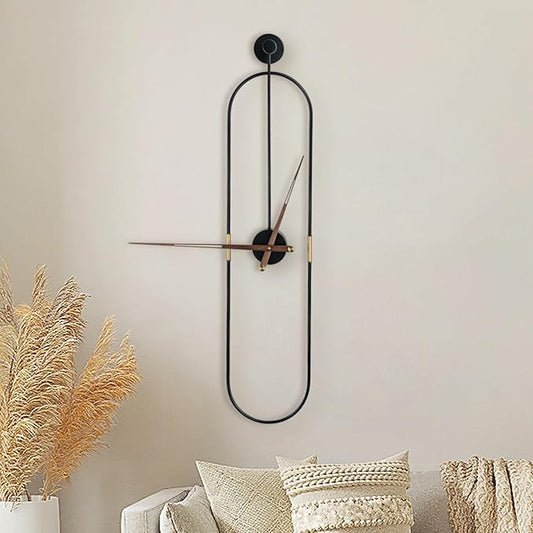 Modern Oval Wall Clock Large Wall Clock with Walnut Pointers for Living Room Home Decor Bedroom Kitchen Office (Oval Black, Large)