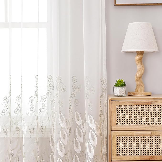 VISIONTEX White Sheer Voile Curtains, Decorative White Embossed Drip Rod Pocket Window Drapes for Home Kitchen, Living Room and Bedroom 54 x 72 Inch, Set of 2 Curtain Panels