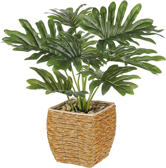 Briful Fake Plants Potted Monstera Artificial Plants Indoor Realistic Greenery Faux Plants in Square Plastic Rattan Baskets for Home Decor Farmhouse Office Weddings