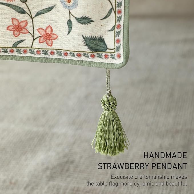 ISAENNE Designer Chinoiserie Elegant Linen Floral Extra Long Table Runner 118 Inches,White Wrinkle Resistant Table Runners for Dining Tables,Thanksgiving,Kitchen Tables,Christmas,12"*118"-Daffy A