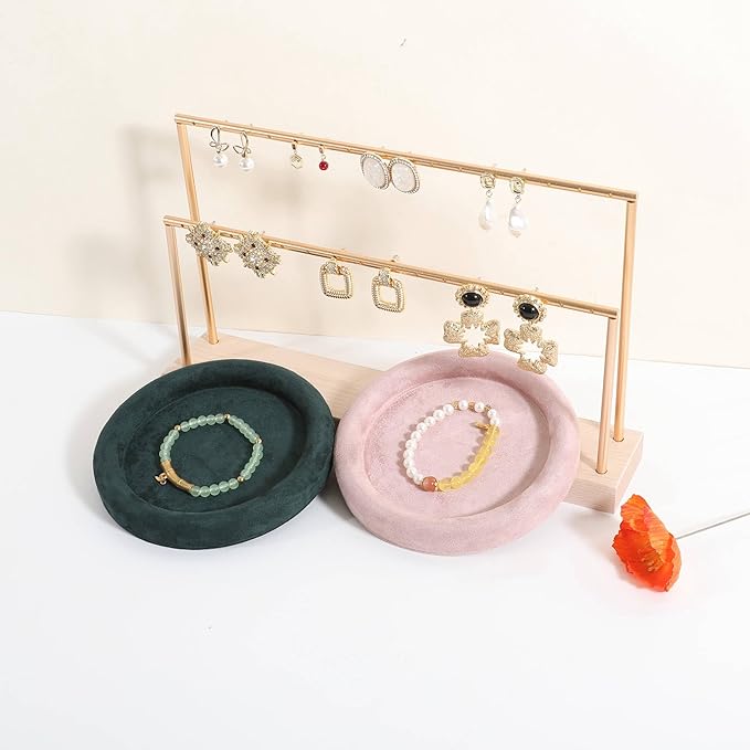 GemeShou Round Jewelry Organizer plate, Top Microfiber velvet Jewerly display tray, Empty Jewelry showcase tray for Necklace Bracelet Ring Earring display stand holder (Pink-Small, 5.9 x 5.9 in)