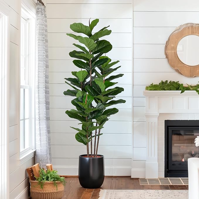 2 Pack Fiddle Leaf Fig Tree - Artificial Ficus Tree with Tall Artificial Plants Large 69 Fiddle Leaves -Fake Trees for Indoor Outdoor Home Decor Living Room