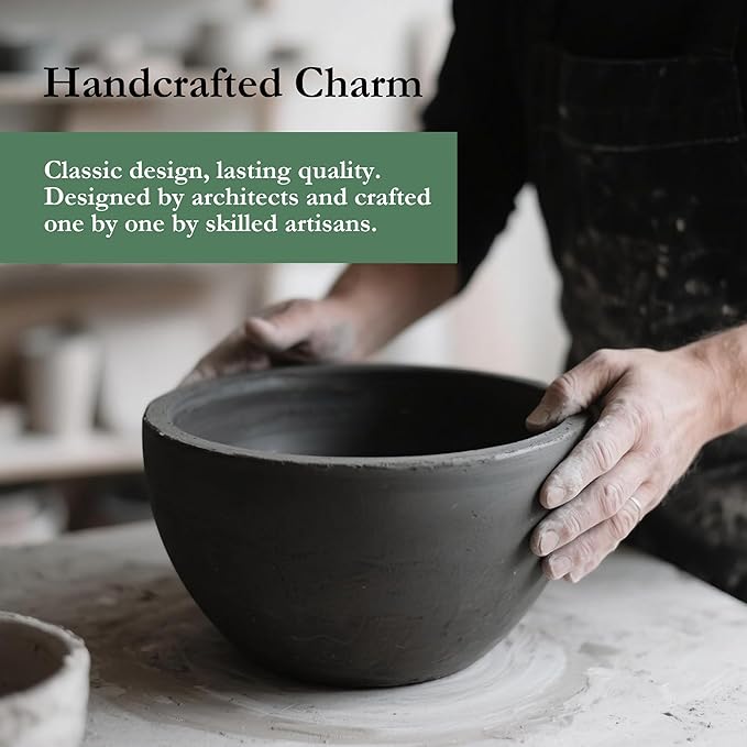 Worth Garden 12" Dia x 15" H Round Planter – Lightweight Magnesium Oxide Cement Plant Pot with Texture – Raised Pattern Concrete Look – Drainage Hole – Indoor & Outdoor Use - Black Gold