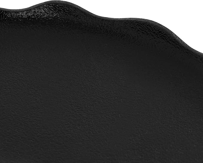 Kate and Laurel Alessia Modern Decorative Scalloped Round Footed Metal Tray; 16 Inch Diameter; Black; Transitional Food-Safe Cast Aluminum Pedestal Tray with Rough Texture and Deckled Edge