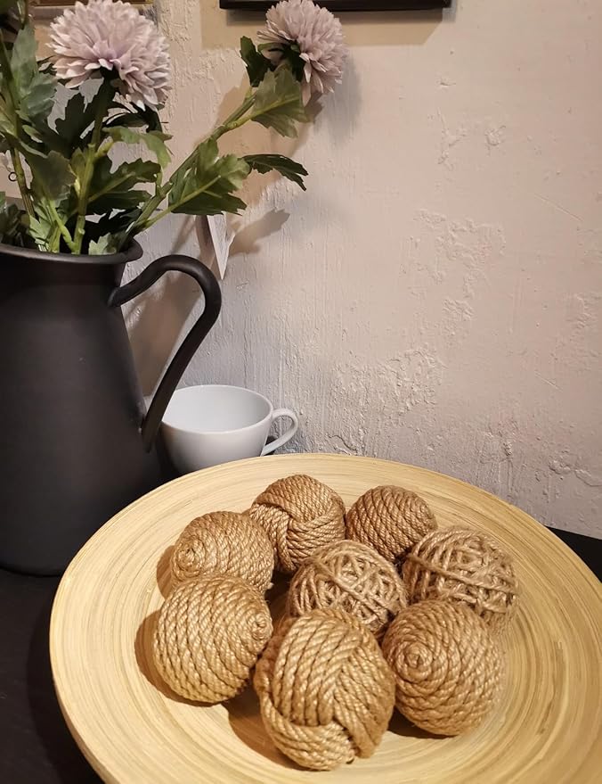 Rustic Jute Orbs Set of 8, Farmhouse Decorative Balls for Bowls, Vase Fillers, Christmas Centerpiece, Handwoven Home Decor Ornaments, Potpourri Accents
