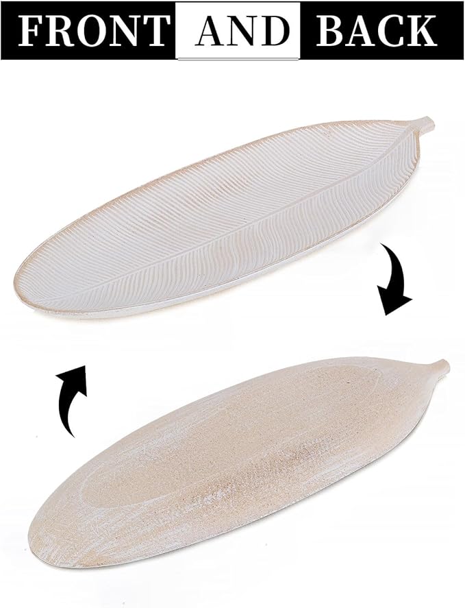 Hanobe Leaf Wooden Decorative Tray: Leaf Shaped Wood Key Tray Decor Plate Bowl for Crystal Candle