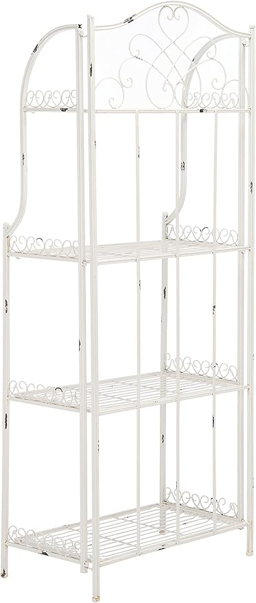 SAFAVIEH PAT5014B Outdoor Collection Amaris Antique White Wrought Iron 4-Tier Bakers Rack