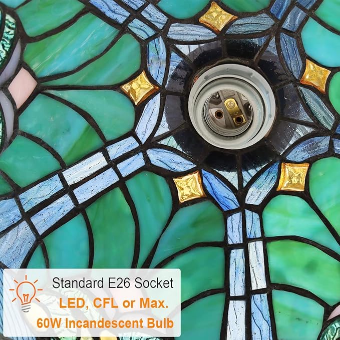 Tiffany Reading Floor Lamp,Stained Glass Gooseneck Floor Light for Reading,Antique Style Tall Standing Lamp for Living Room Bedroom and Office