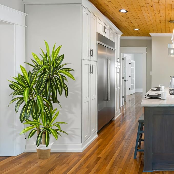 Artificial Dracaena Tree, 6ft Tall Fake Dracaena Plant with Basket, Indoor Outdoor Faux Topiary Yucca Trees for Office Home Living Room Porch Patio Décor