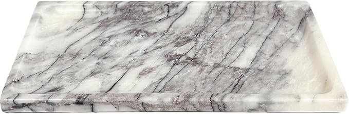 White Marble Vanity Tray – 10.63"x5.91" Rectangular Natural Stone Organizer for Bathroom Perfume Makeup Jewelry Dresser Entryway