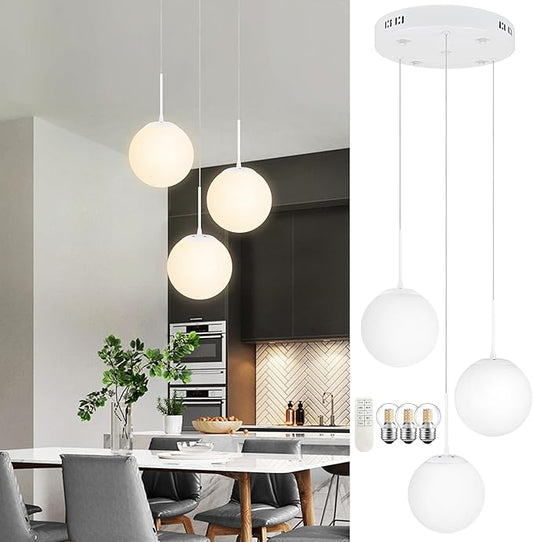KoKo&Yukina Globe Pendant Light 3 Light White Globe Pendant Lights Kitchen Island Mid Century Light Fixture with Milky White Glass Shade for Dining Room Living Room