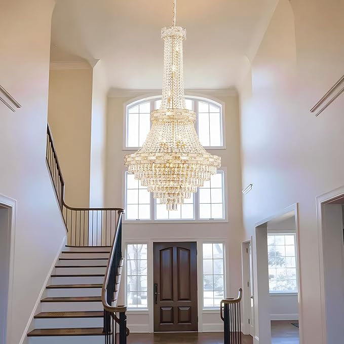 25 Lights Gold Crystal Chandeliers Large Modern Chandelier for High Ceilings Luxury Chandeliers Light Fixture Foyer Staircase Hallway Entryway Banquet Hall Lobby 60.5" H x 31" D