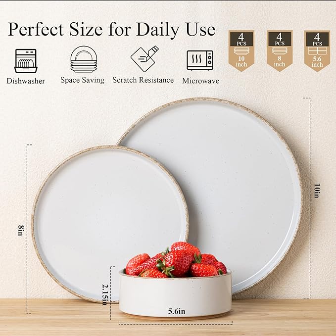 AmorArc Ceramic Dinnerware Sets for 6, 18 Pieces Handpainted Plates and Bowls Set with Rustic Terracotta Underside, Scratch Resistant Stoneware Dishes Set, Dishwasher & Microwave Safe