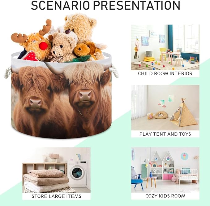 xigua Large Storage Basket Cotton Rope Basket Highland Cows Baby Laundry Basket for Blankets Toys Storage Basket Laundry Hamper