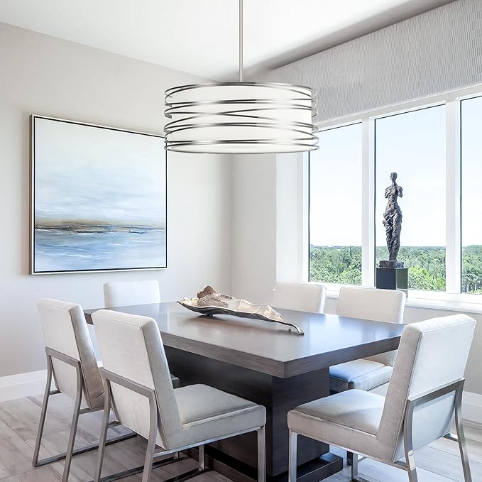 19.7" Drum Chandelier 5-Light Brushed Nickel Modern Pendant Light Adjustable Hanging Lighting Chandeliers for Dining Room Kitchen Island Foyer Living Room Bedrooms