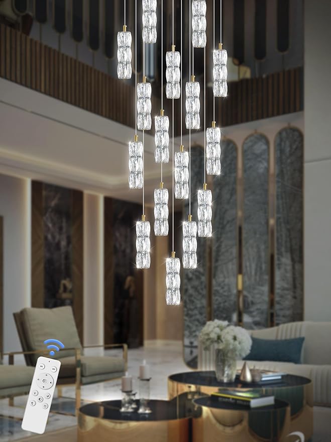 Modern Crystal Chandelier 16-Lights Gold Chandeliers Lighting Fixture High Ceiling Chandelier Suitable for Living Room Staircase Villa