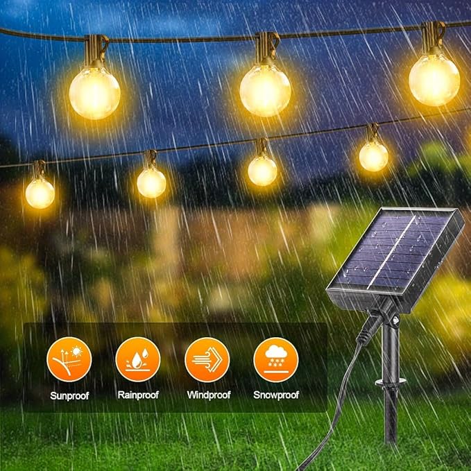 G40 Solar String Lights Outdoor with Remote 100 FT, USB & Solar Dual Charging, Waterproof, 8 Modes 3 Timers, 34+3 LED Globe Shatterproof Bulbs, Dimmable Solar Light for Camping Backyard Porch Garden