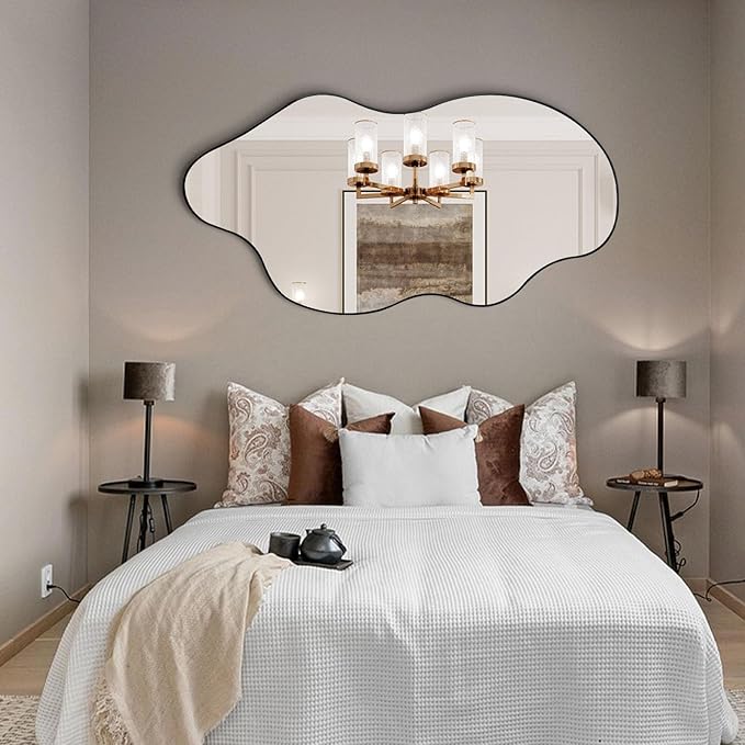 Irregular Mirror Full Length, Large Asymmetrical Wall Mirror, 59"x30" Wavy Shaped Mirrors, Modern Frameless Decorative Mirrors for Dressing Living Room Bathroom Bedroom Hallway Entryway