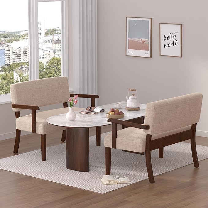 Accent Chair 2 Seat, Arm Chairs with Soft Seat and Armrests for Living Room, Love seat for Dining, Reading, and Waiting Rooms (Beige)