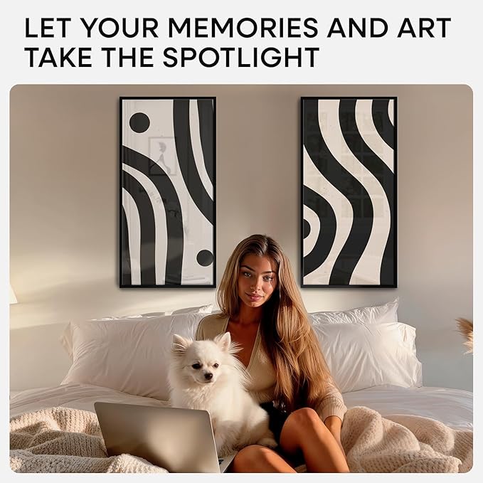 Homeforia 11x22 Black Newspaper Frame, High End Metal 11 x 22 Picture Frame without Mat, 22x11 Thin Black Poster Frames for Wall, 11by22 inches Display Photo Frames, Tempered Glass, Wall Kit, Set of 2