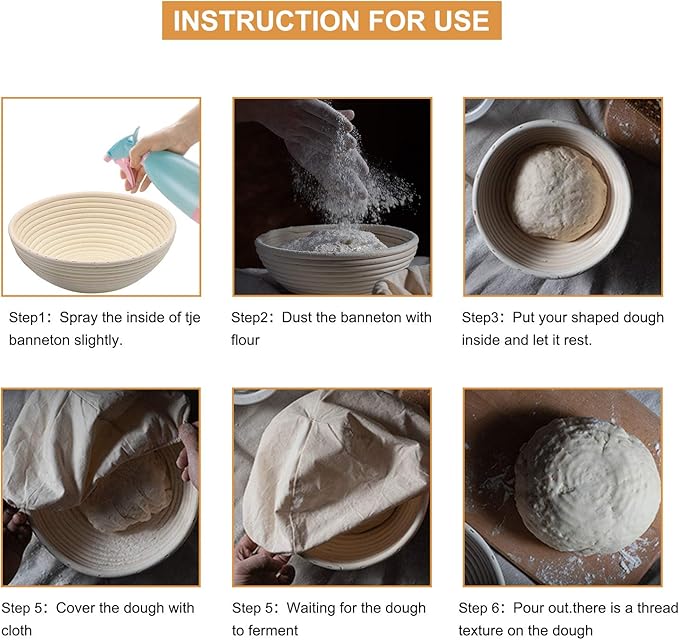 Banneton Bread Proofing Basket - Banneton Basket Set of 2 Pack 7 inch Round Sourdough Proofing Basket with Liner - Handmade Rattan Proofing Rising Bowl for Artisan Bread Making Baking Supplies