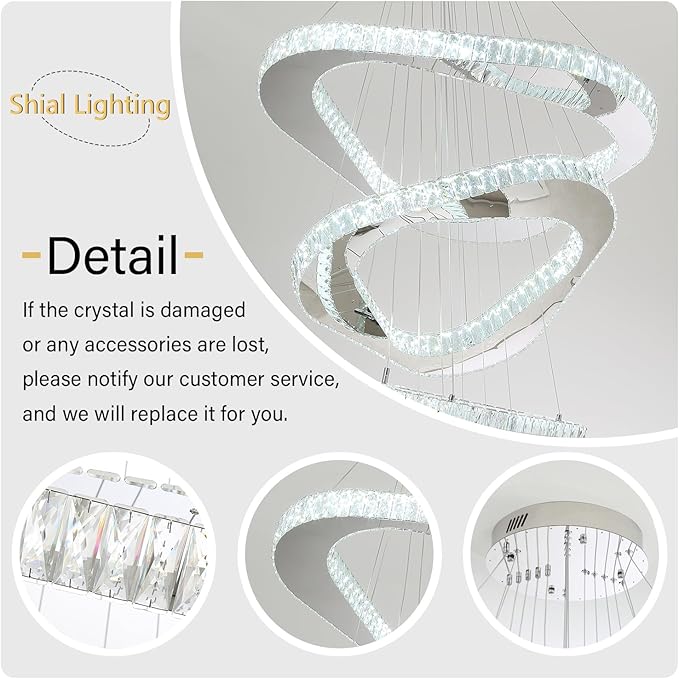 Large Modern Chandelier 5 Ring Chandeliers for High Ceiling Dimmable Chrom Chandeliers High Ceiling Foyer Chandelier for Living Room Dining Room Staircase