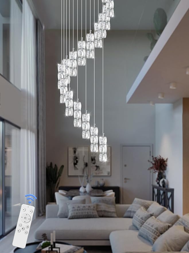 Modern Crystal Chandelier 16-Lights Silver Chandeliers Lighting Fixture High Ceiling Chandelier Suitable for Living Room Staircase Villa