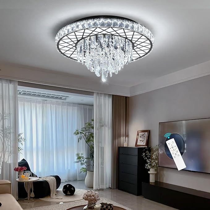 Modern Chandelier Crystal Bedroom Ceiling Chandeliers Light for Dining Room Entrance with 30W Dimmable LED Bulbs Black Lights Fixture