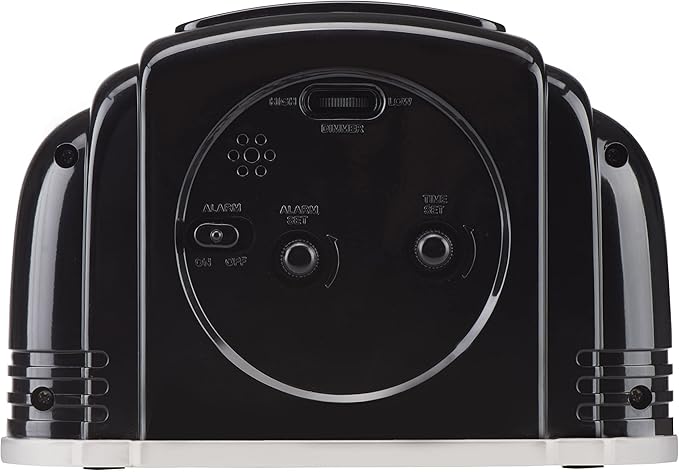 Crosley Vintage Art Deco Analog Alarm Clock, Quiet Sweep Non-Ticking, Automatic Dimmable Smart Light, Simple Controls, (Black)