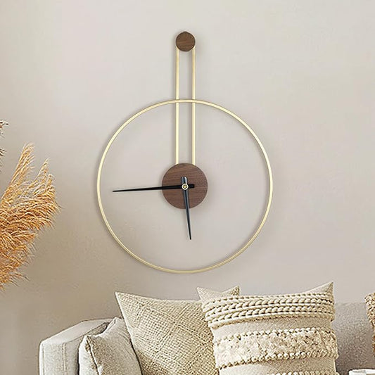 Modern Wall Clock Large Wall Clocks with Walnut Dial Silent Non-Ticking for Living Room Home Decor Bedroom Kitchen Office 17.8''× 24.4'' (Gold, Medium)