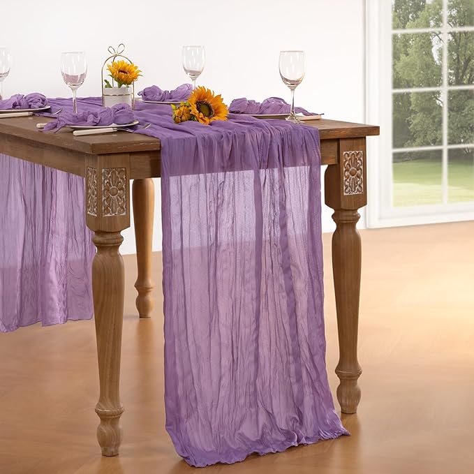 Lavender Purple Cheesecloth Table Runner Fall Table Runner Boho Gauze 120 Inches Cheese Cloth Fall Table Decorations for Thanksgiving Wedding Bridal Baby Shower Birthday Garden Party