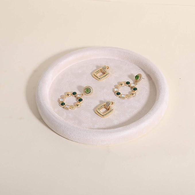 GemeShou Round Jewelry Organizer plate, Top Microfiber velvet Jewerly display tray, Empty Jewelry showcase tray for Necklace Bracelet Ring Earring display stand holder (Cream-Medium, 7.9 x 7.9 in)