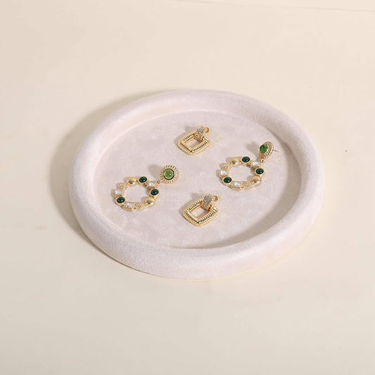 GemeShou Round Jewelry Organizer plate, Top Microfiber velvet Jewerly display tray, Empty Jewelry showcase tray for Necklace Bracelet Ring Earring display stand holder (Cream-Medium, 7.9 x 7.9 in)